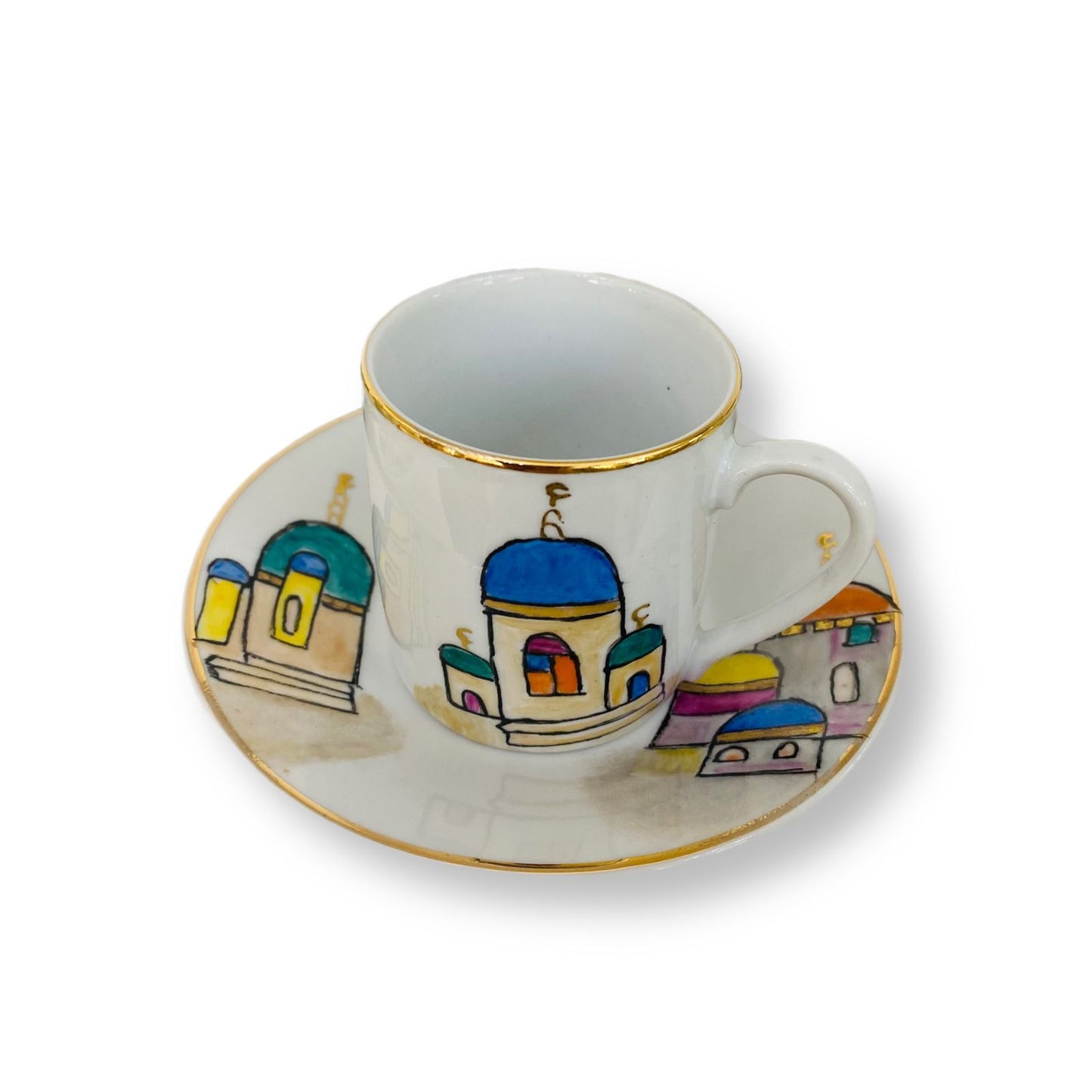 Colored Mosques Coffee Cups with Plate - Set of 6