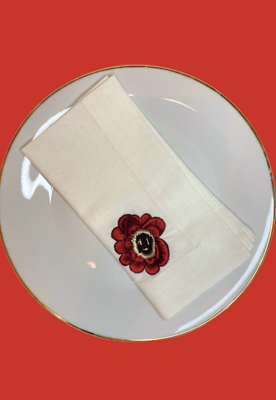 A Table Embroidered Linen Napkin - Flowers