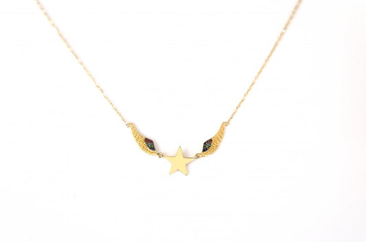 LRJC  Rainbow Winged Star Necklace 18K Gold