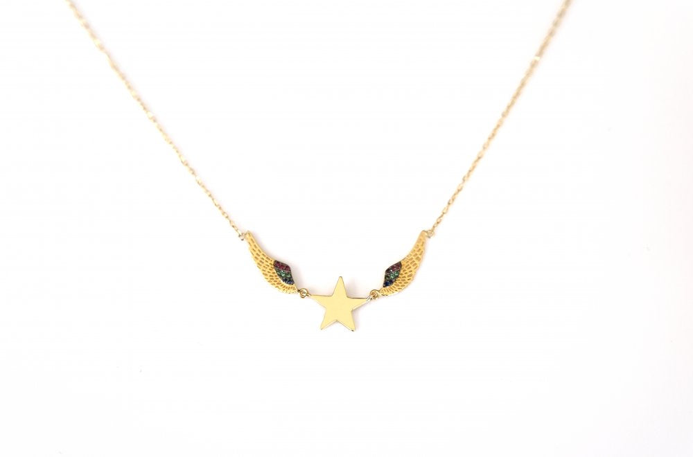 LRJC  Rainbow Winged Star Necklace 18K Gold