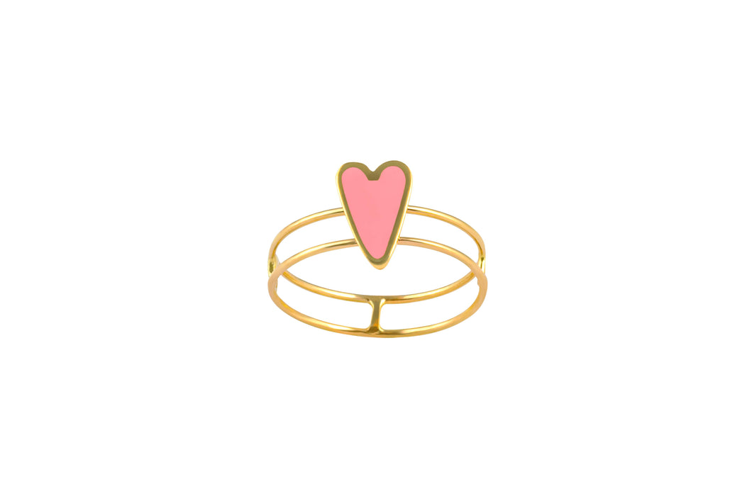 LRJC Heart Pink Enameled Ring 18K Gold