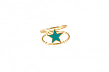 Load image into Gallery viewer, LRJC Double Line Aqua Blue Star Enameled Ring 18K Gold

