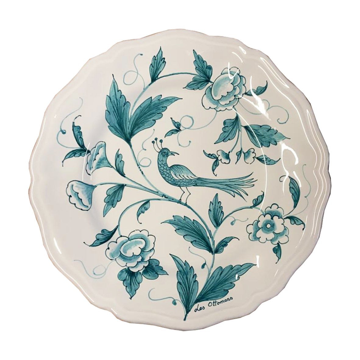 Les Ottomans Peacock Hand Painted Porcelain Dinner Plate - Blue