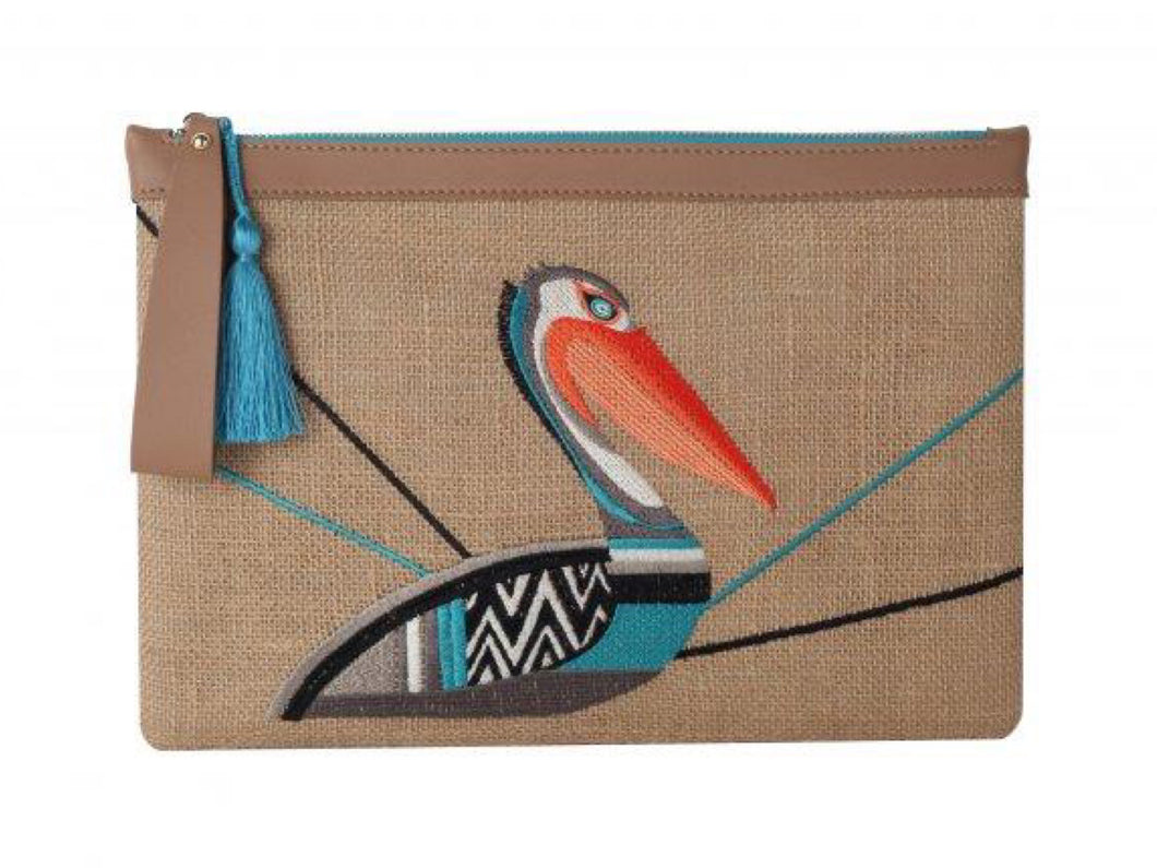 Jute Clutch with Embroidery - Pelican