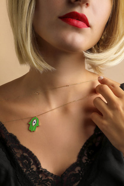 J by Boghossian Enamel Large Fatma Hand Necklace - Turquoise