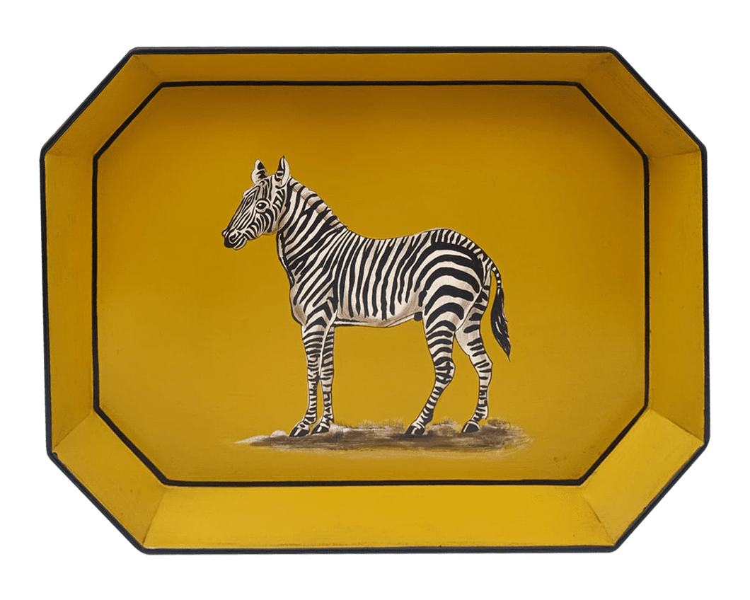 Les Ottomans Rectangular Painted Iron Tray - Zebra