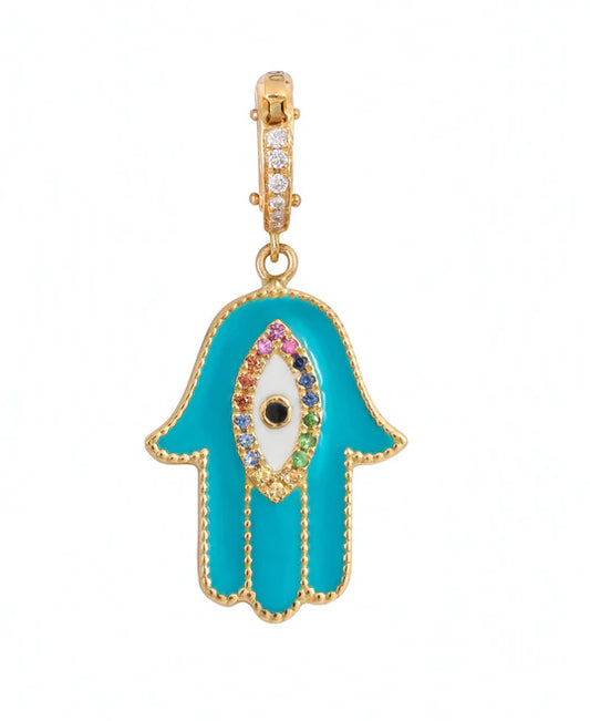 J by Boghossian Enamel Large Fatma Hand Necklace - Turquoise