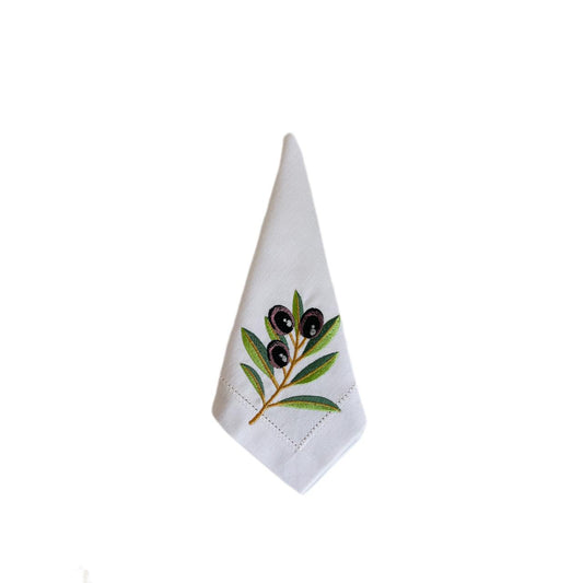 Olive Branch Napkin - White