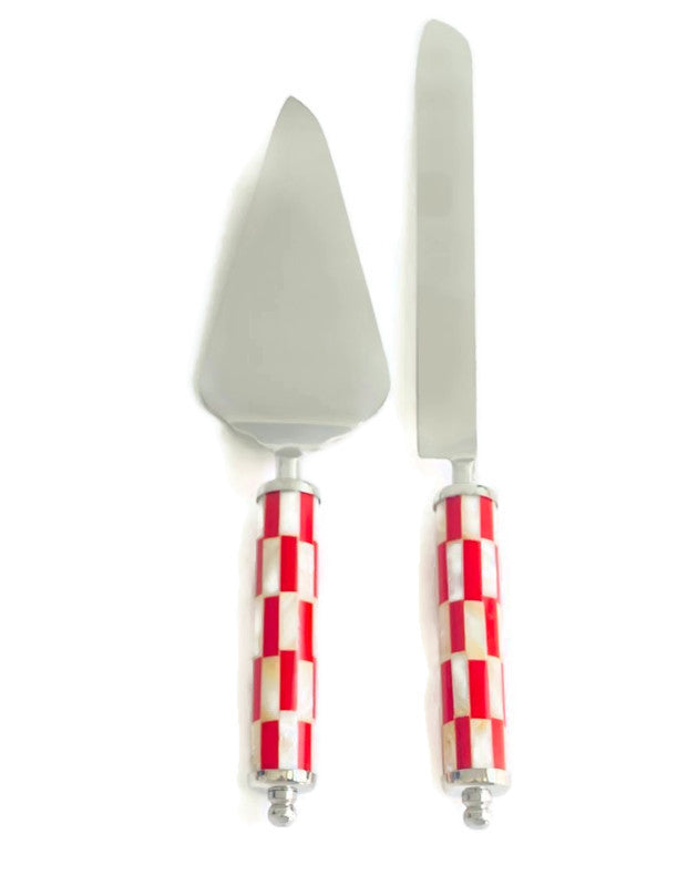 Cake Serving Set - Red & White MOP