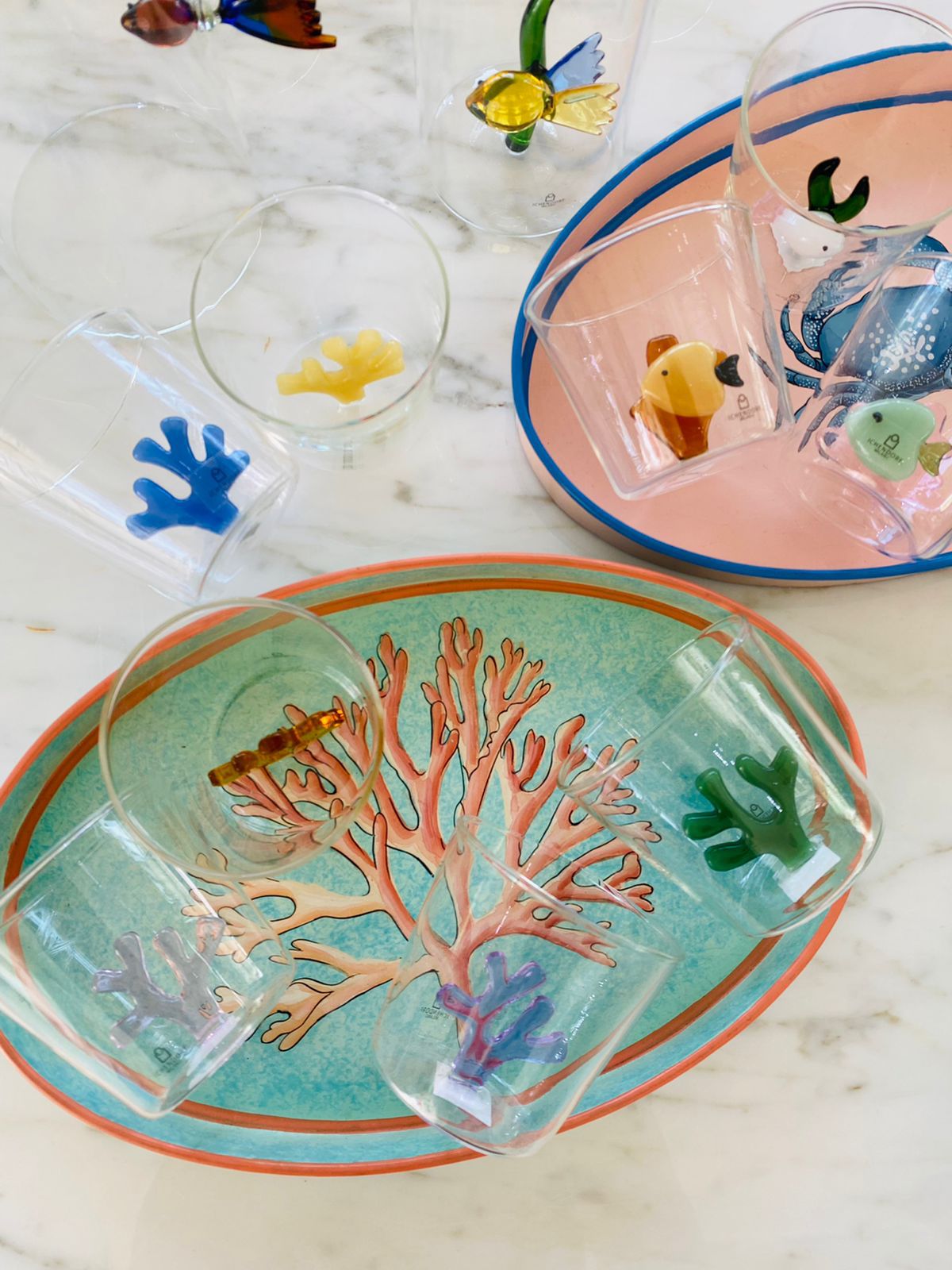 Les Ottomans Oval Painted Iron Tray - Crab