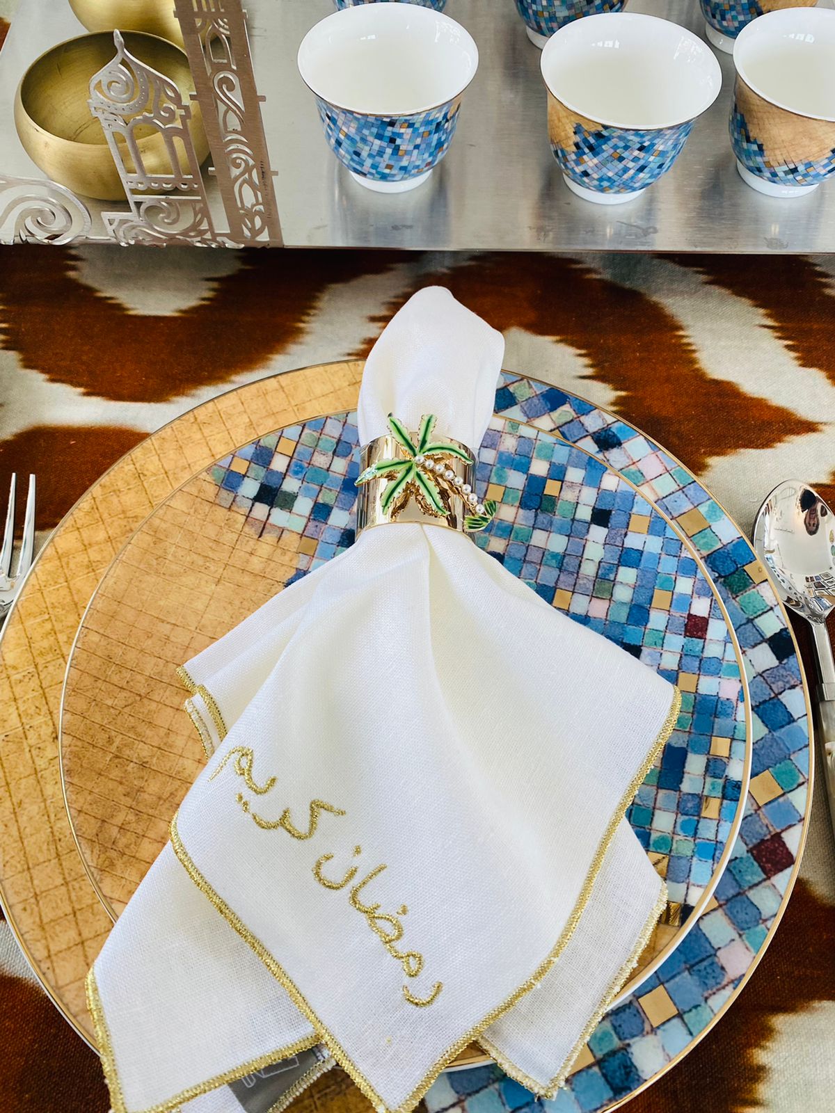 A Table Embroidered Linen Napkin - Ramadan Kareem