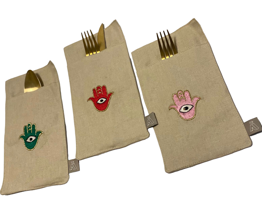 A Table Embroidered Cutlery Pouch - Fatma Hnd