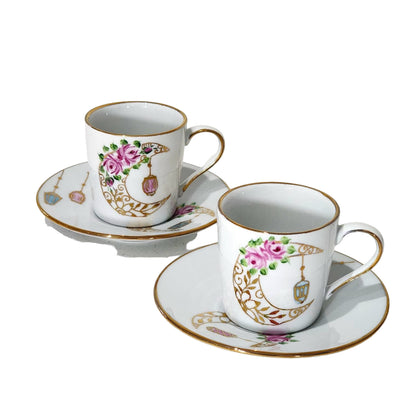 Ramadan Moon Roses Coffee Cups with Plate - Set of 6