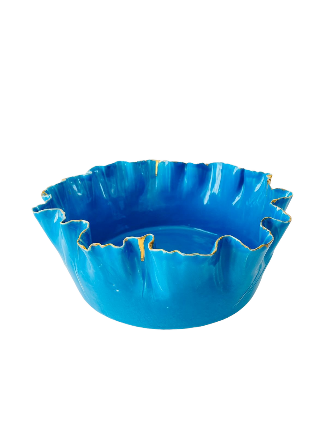 Marylynn Massoud & Rasha Nawam Ceramics Medium Fluffy Bowl- Blue with Gold Rim