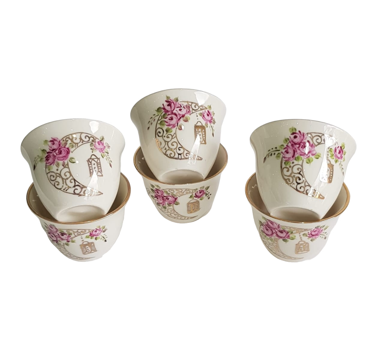 Ramadan Moon & Roses Arabic Coffee Cups- Set of 6