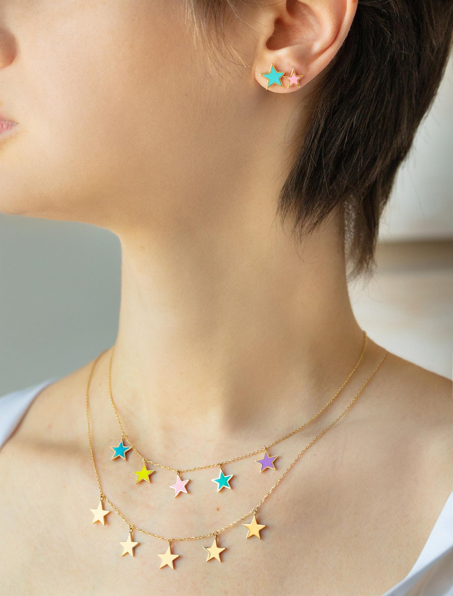 LRJC Colorful Stars Necklace 18K Gold