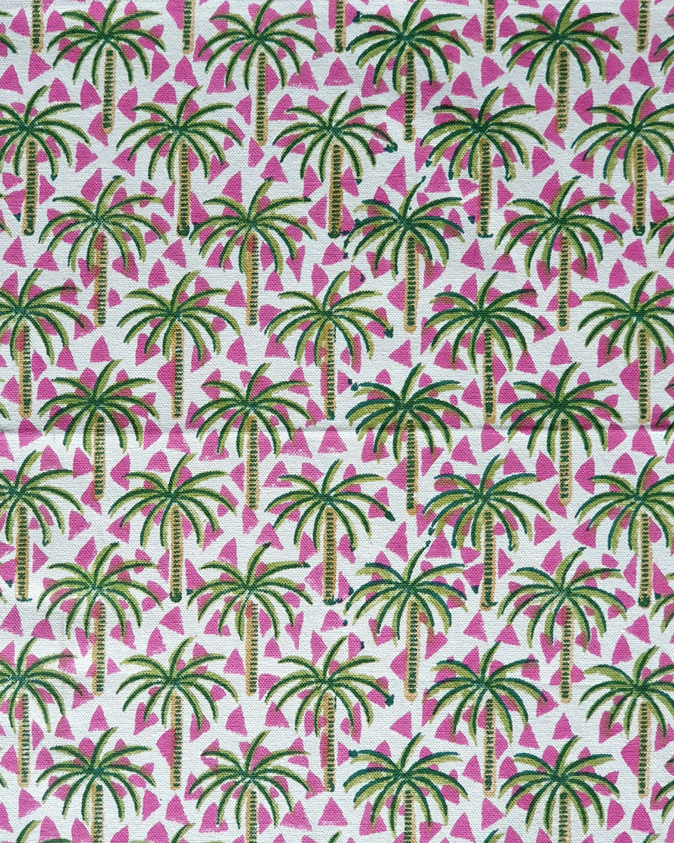 Les Ottomans Block Print Tablecloth - Green Palm Tree