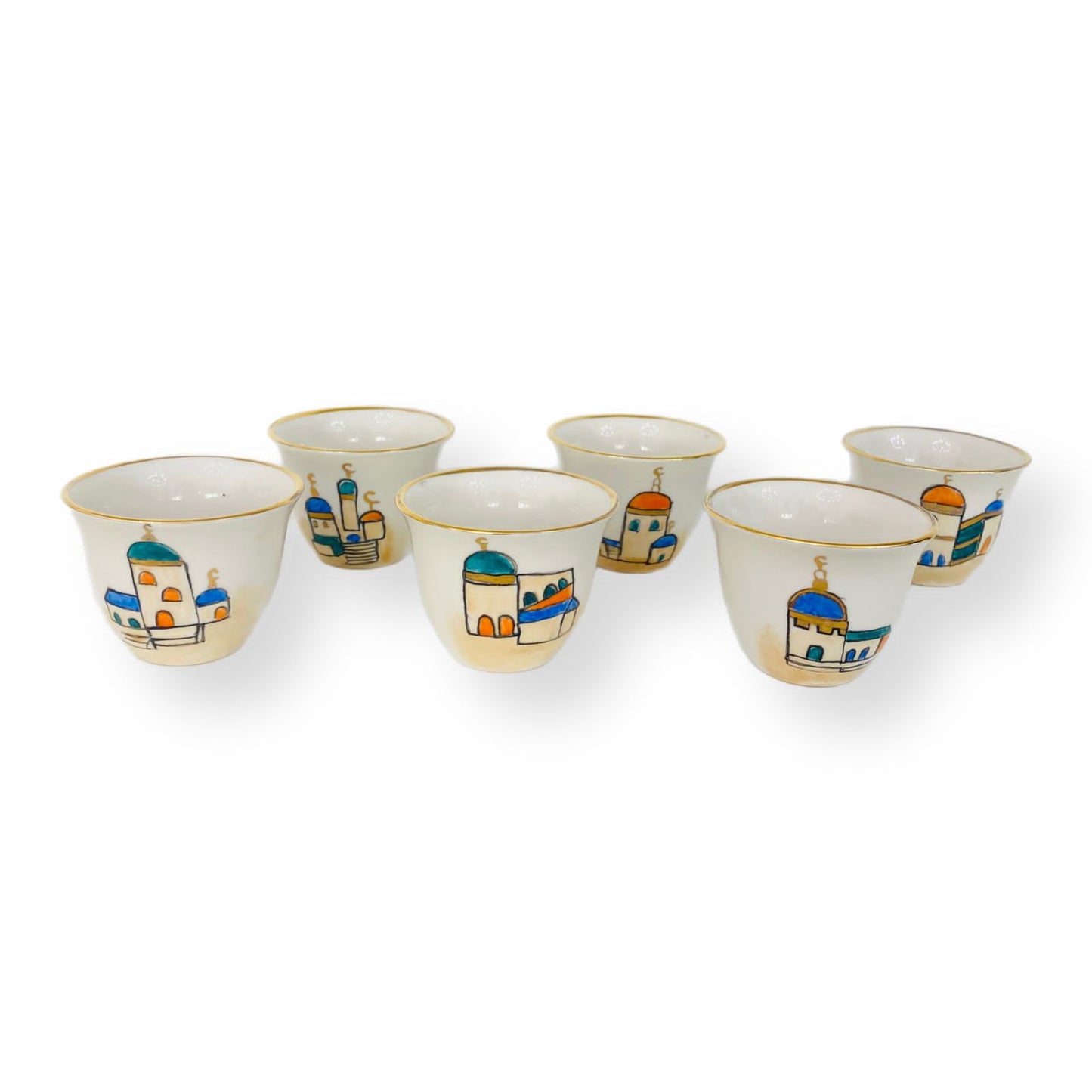 Colored Mosques Arabic Coffee Cups- Set of 6