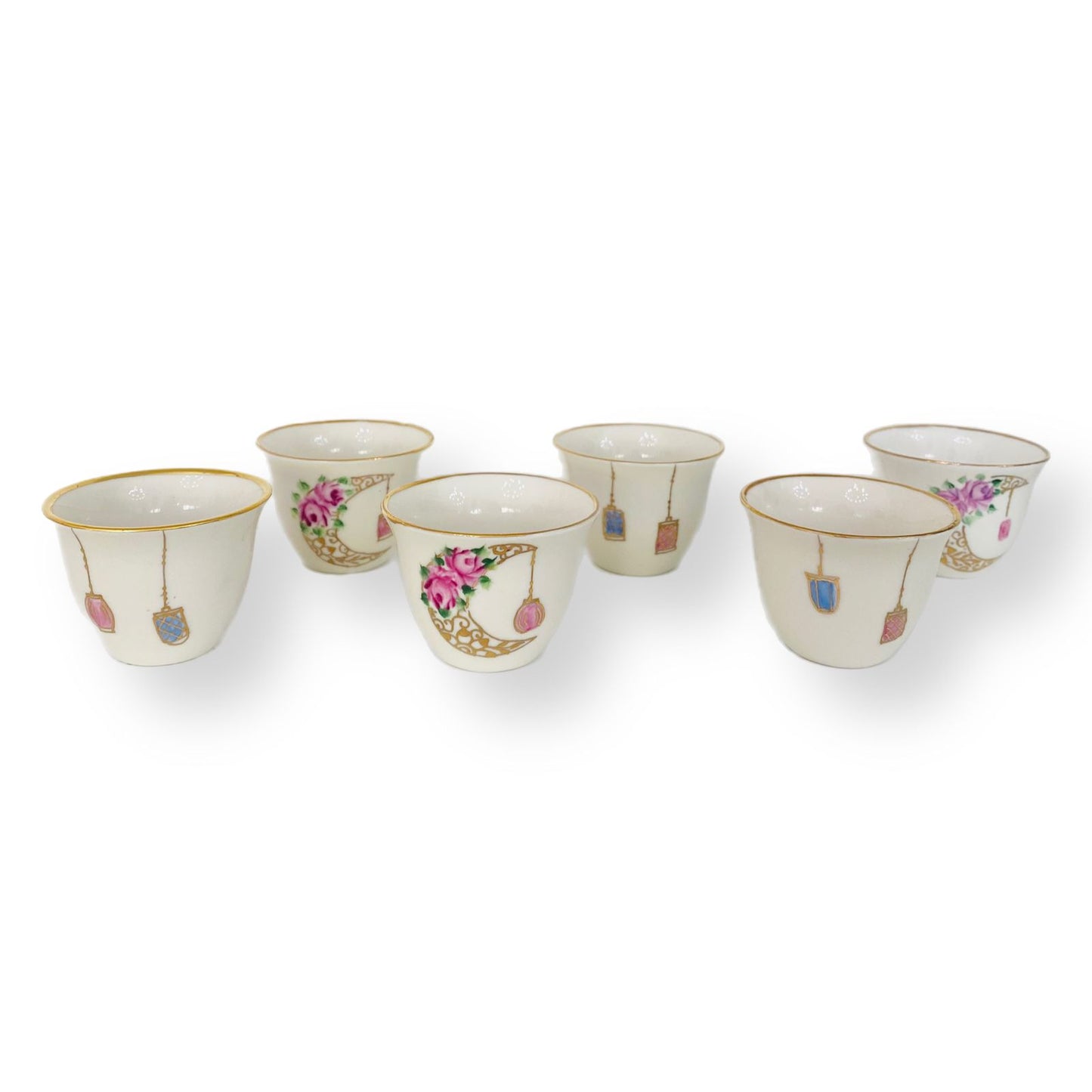 Ramadan Moon & Roses Arabic Coffee Cups- Set of 6