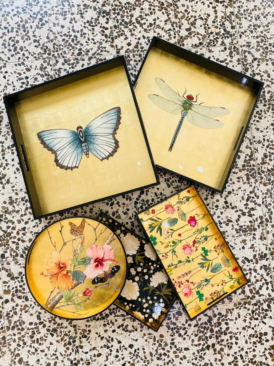 Les Ottomans Lacquered Square Tray - Dragonfly