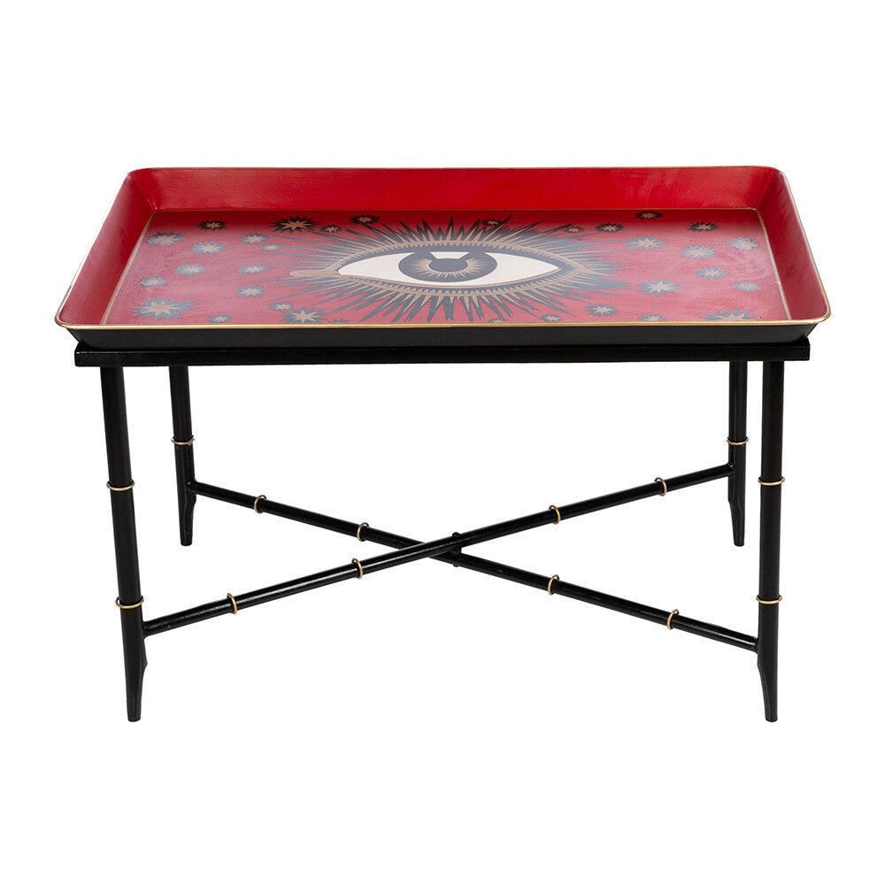 Les Ottomans Rectangular Evil Eye Iron Tray Table - Red