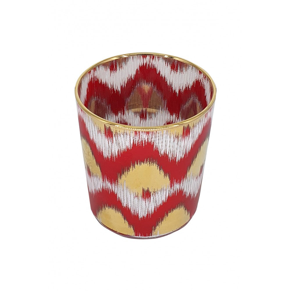 Les Ottomans Gold Ikat Glass Tumbler- Red