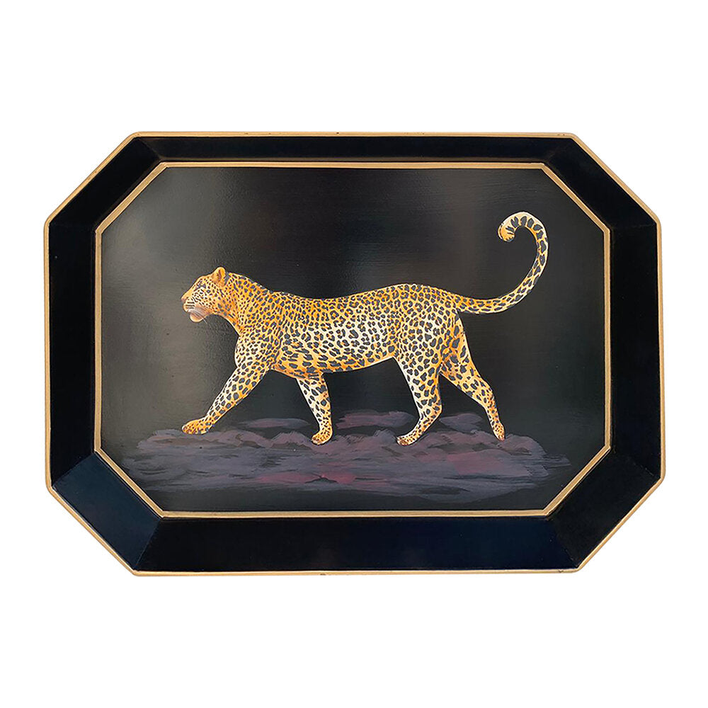 Les Ottomans Rectangular Painted Iron Tray - Leopard
