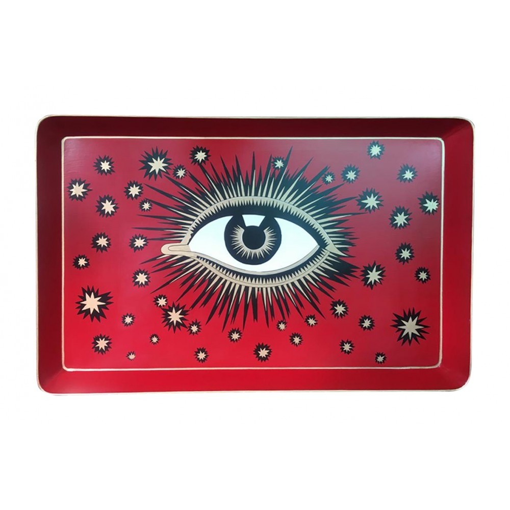 Les Ottomans Rectangular Evil Eye Iron Tray Table - Red