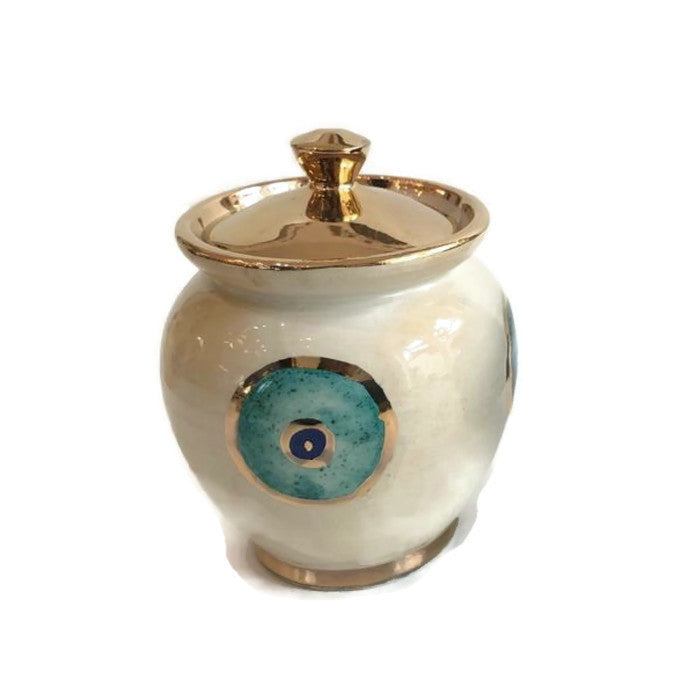 Lidded Jar with Eye - White Large