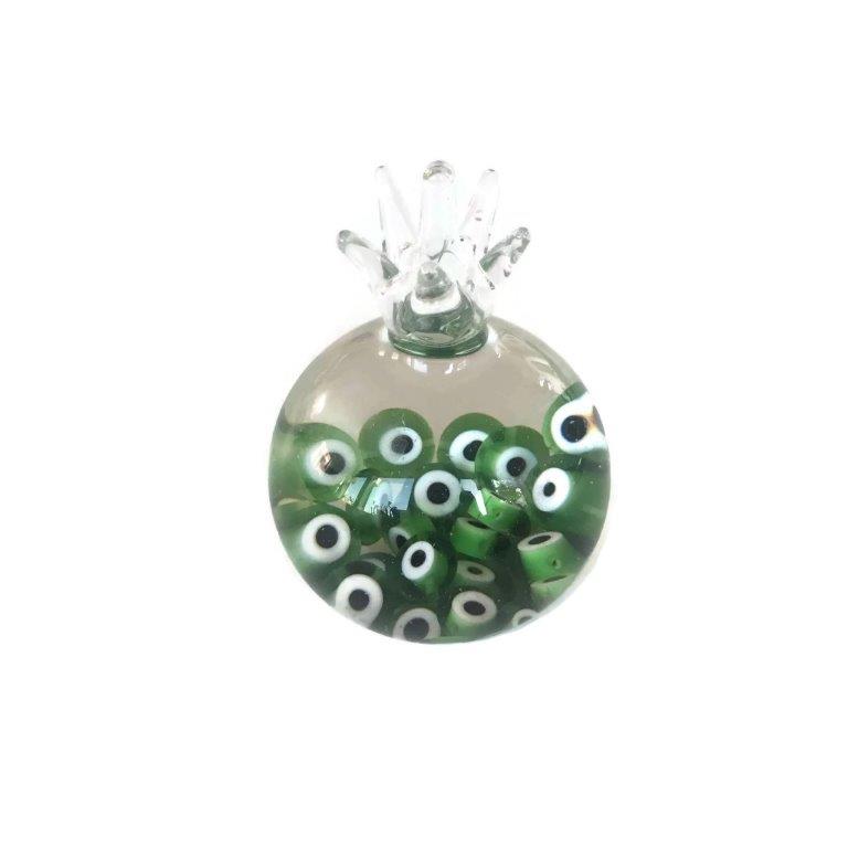Glass Pomegranate with Evil eye - Green