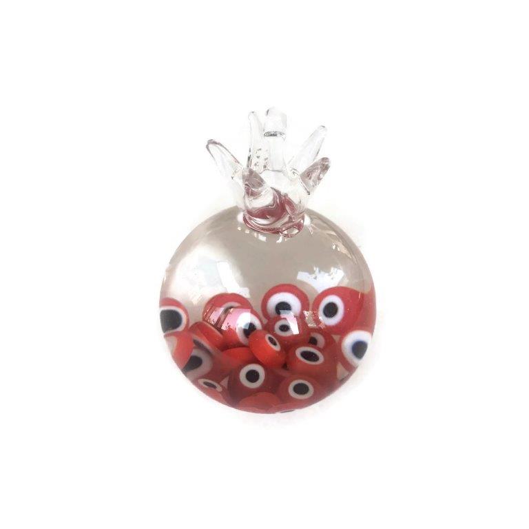 Glass Pomegranate with Evil eye - Red