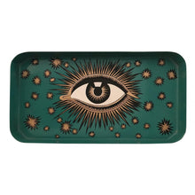 Load image into Gallery viewer, Les Ottomans Green Rectangular Painted Iron Tray - Eye
