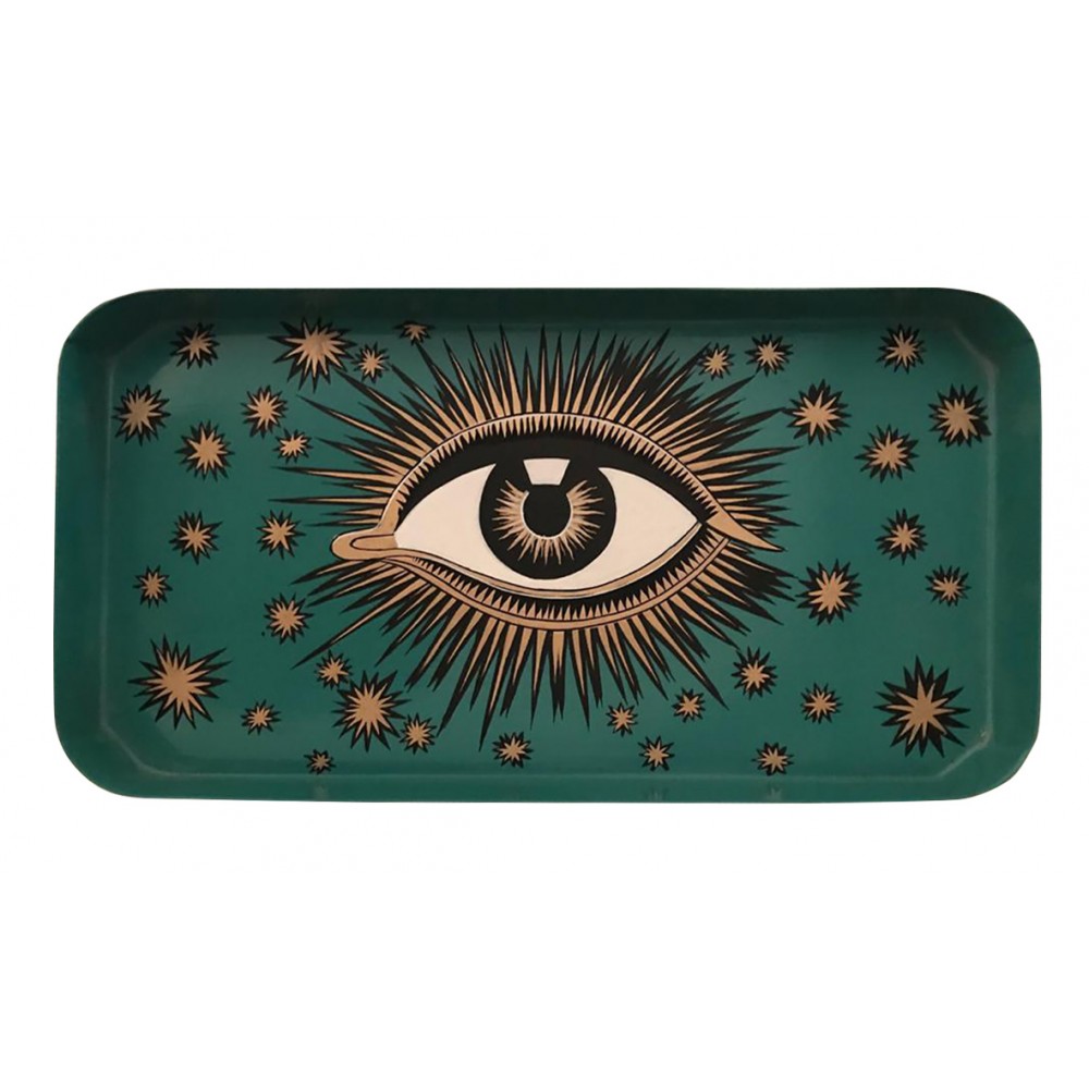 Les Ottomans Green Rectangular Painted Iron Tray - Eye