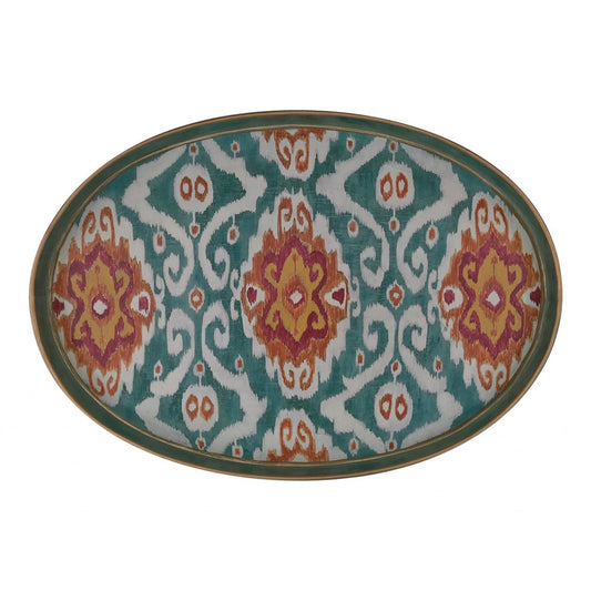 Les Ottomans Oval Painted Iron Tray - Ikat