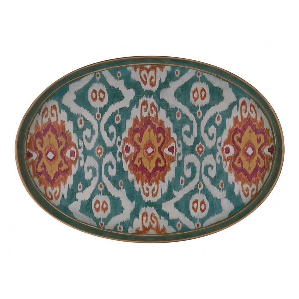Les Ottomans Oval Painted Iron Tray - Ikat
