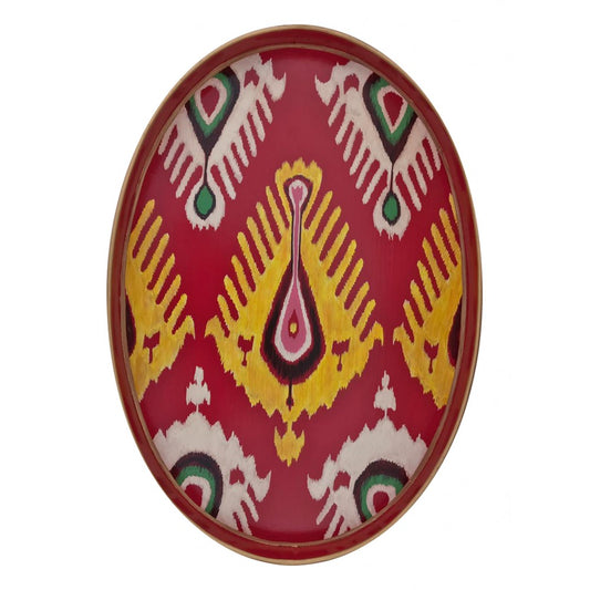 Les Ottomans Oval Painted Iron Tray - Ikat - Red