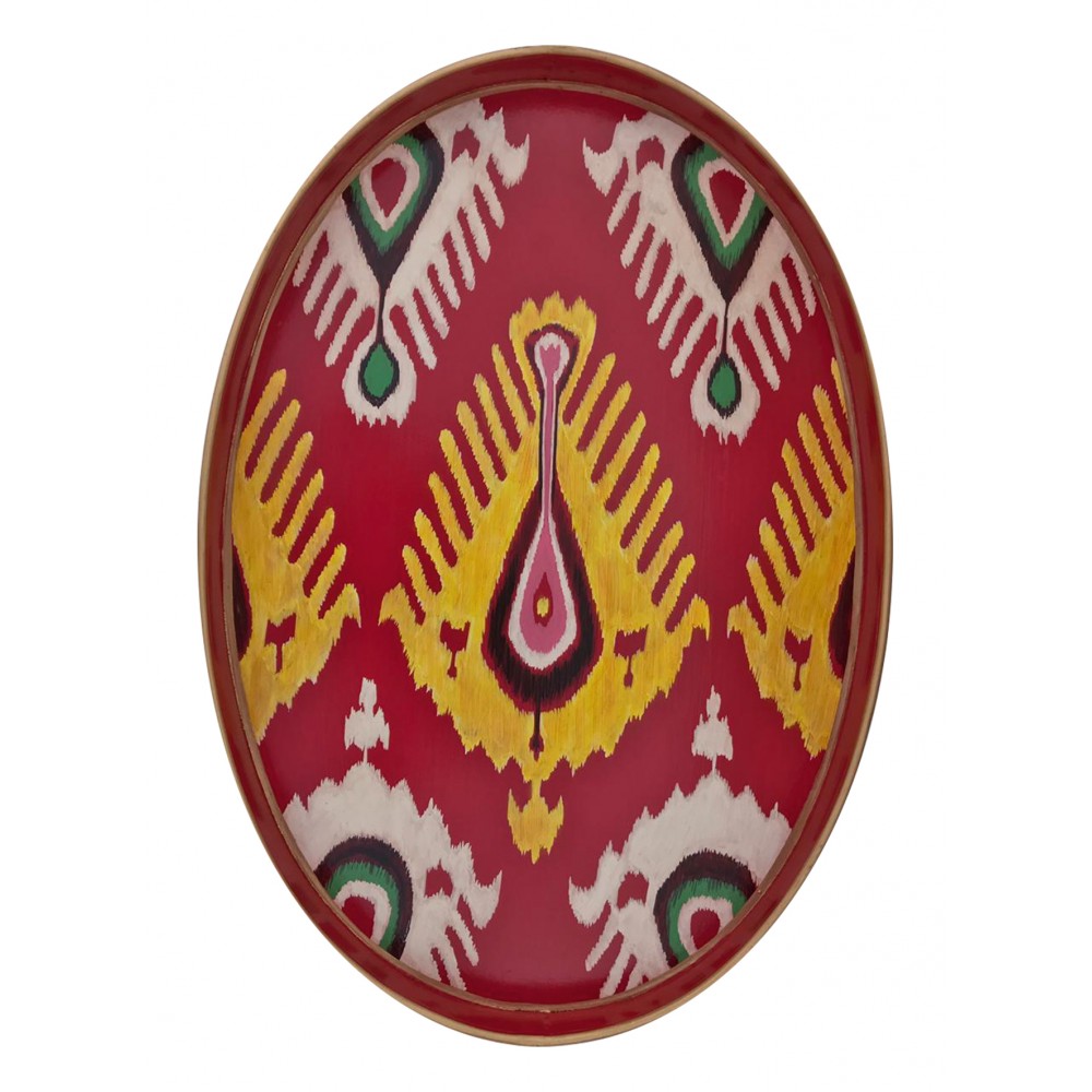 Les Ottomans Oval Painted Iron Tray - Ikat - Red