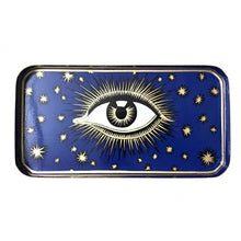 Load image into Gallery viewer, Les Ottomans Blue Rectangular Painted Iron Tray - Eye
