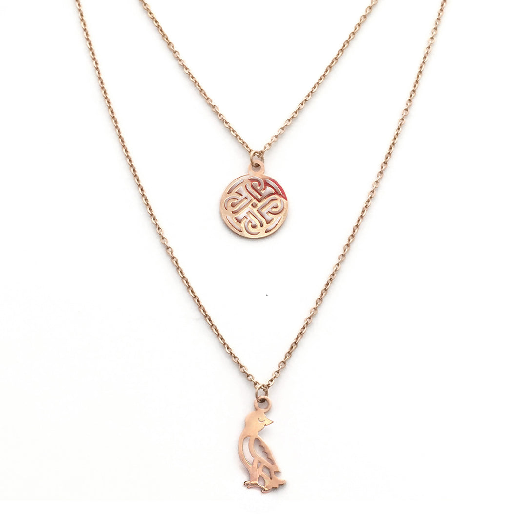 Narinee Rosette Duo Double Necklace - Rose Gold