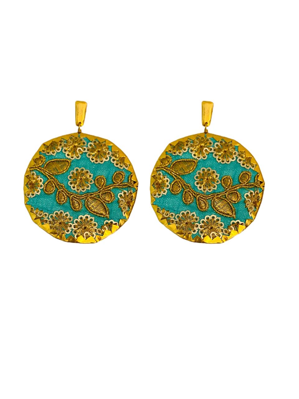 Nounzein Brocart Round Earrings - Turquoise