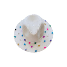 Load image into Gallery viewer, Straw Hat with Multicoloured Beads Heart Shaped
