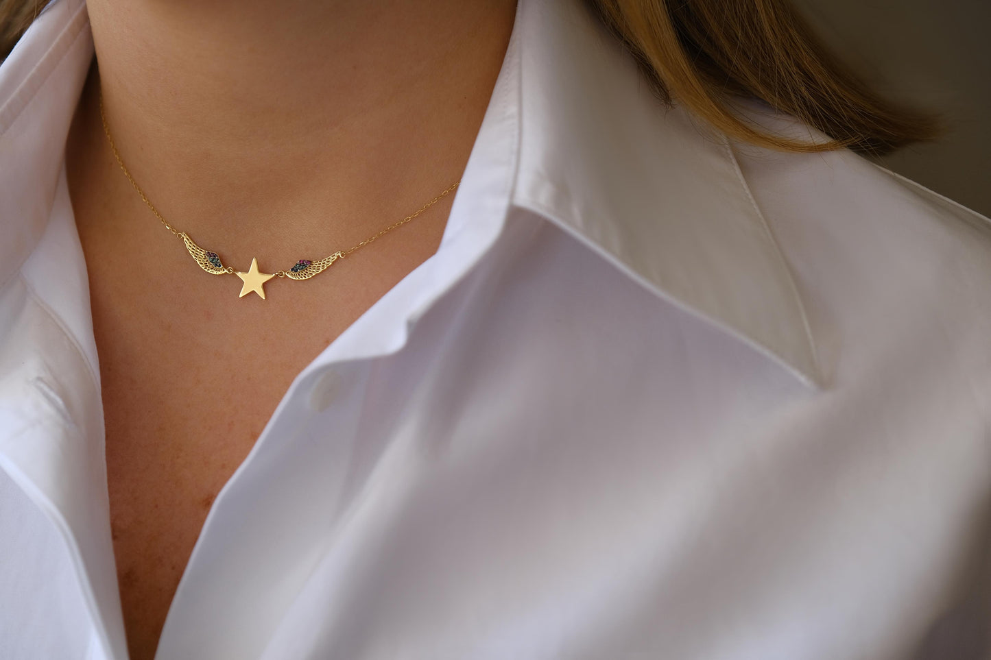 LRJC  Rainbow Winged Star Necklace 18K Gold