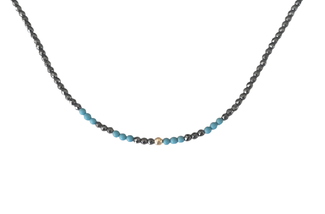 LRJC Silver Ball Turquoise with Hematite Necklace