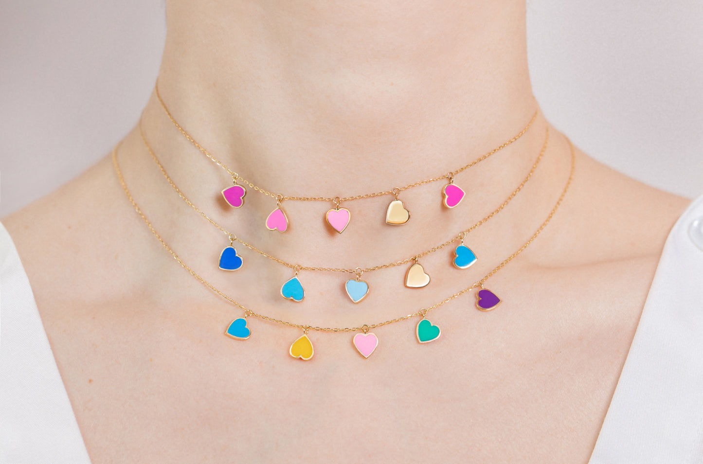 LRJC Enameled Heart of Hearts Necklace 18K Gold - Multicolored