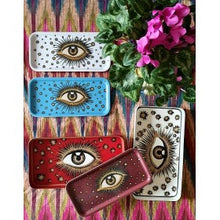 Load image into Gallery viewer, Les Ottomans Rectangular Evil Eye Wooden Tray - White
